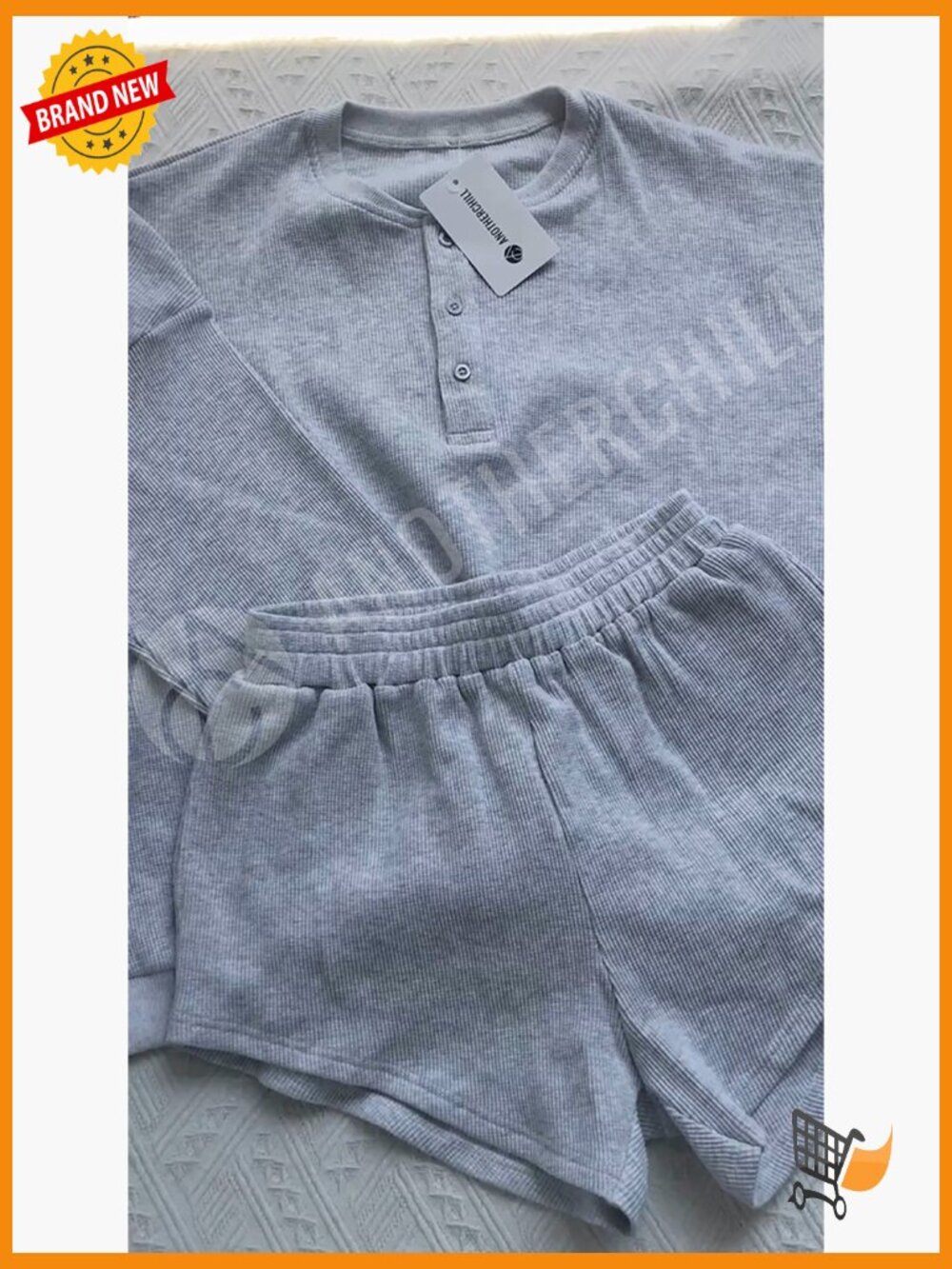 Oversized Waffle Knit Lounge Set - Long Sleeve Henley Sweatshirt & High Waisted - Picture 7 of 7